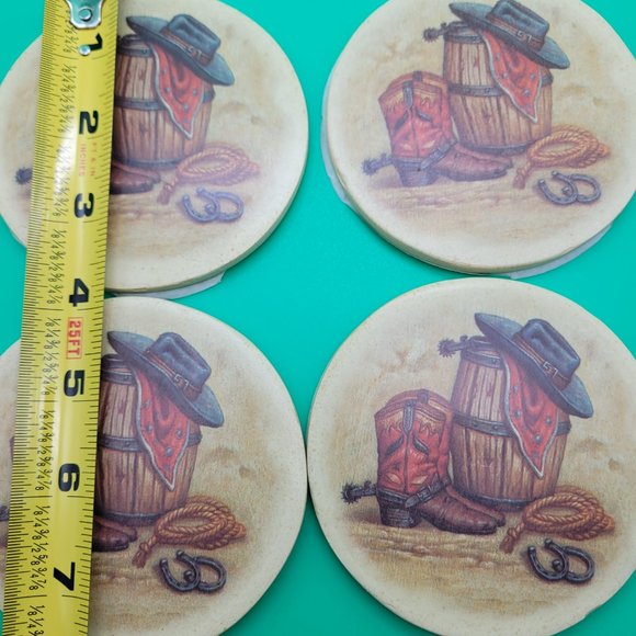 Coasters Cowboy Themed Boots Hat Bandana Horseshoes Rope - Picture 3 of 4